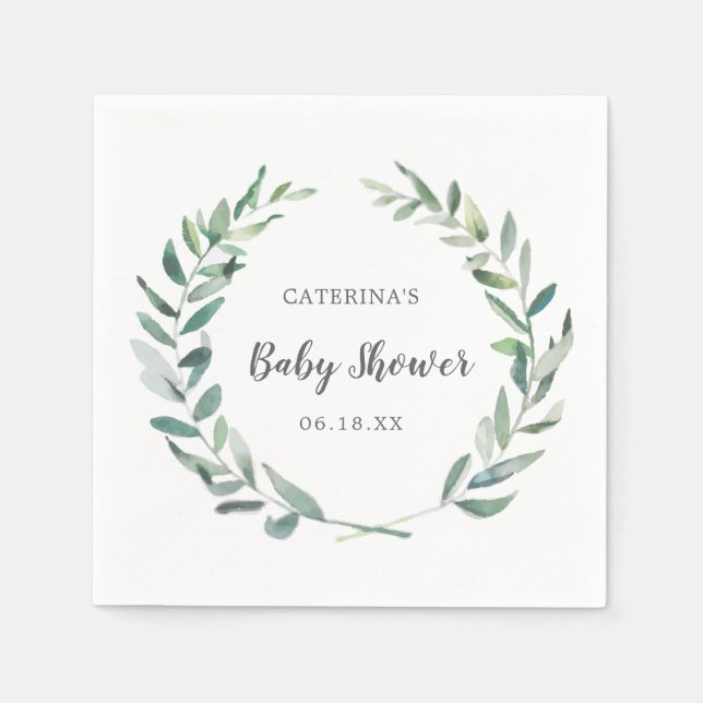 Gender Neutral Baby Shower Rustic Greenery Wreath Napkin (Front)