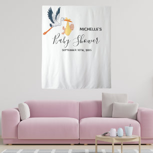 Gender neutral baby shower stork photo backdrop tapestry