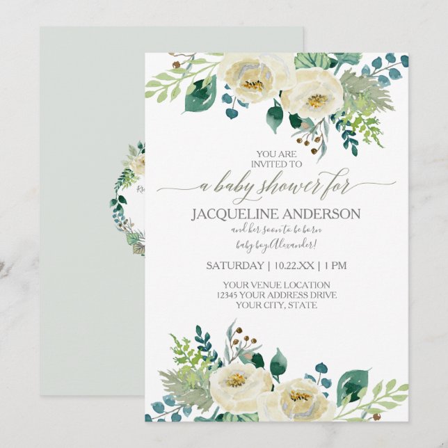 Gender Neutral Baby Shower Watercolor Greenery Invitation (Front/Back)