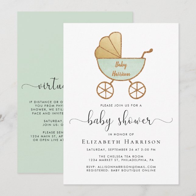 Gender Neutral Baby Shower With Virtual Option Invitation (Front/Back)
