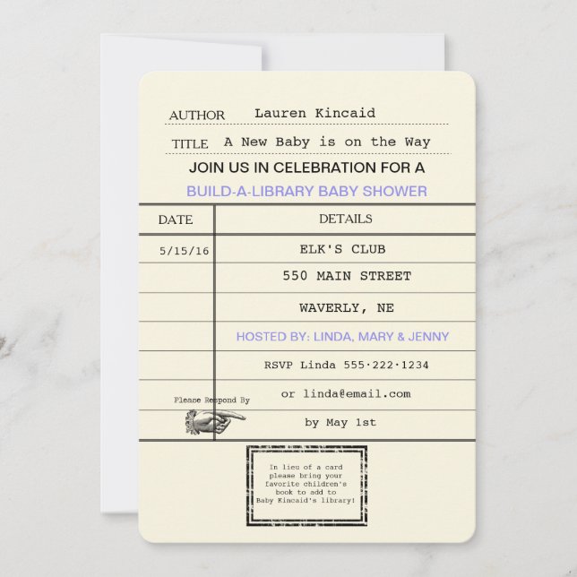 Gender Neutral Baby Vintage Library Card Shower (Front)