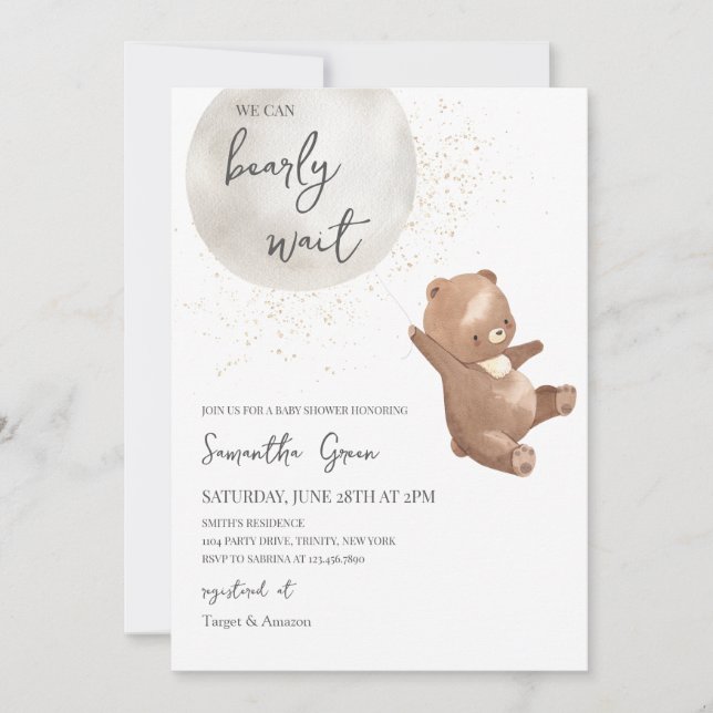 Gender Neutral Bear Baby Shower Invitation (Front)