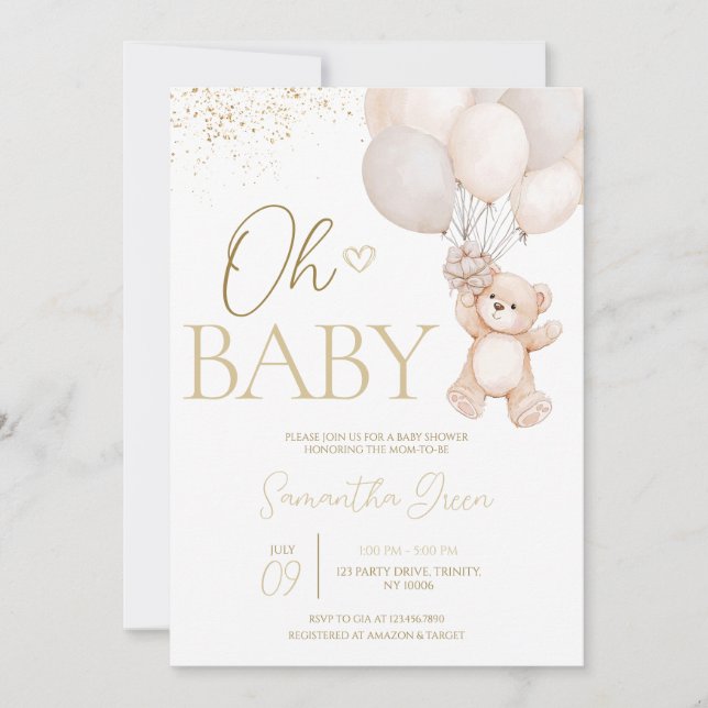 Gender Neutral Bear Baby Shower Invitation (Front)
