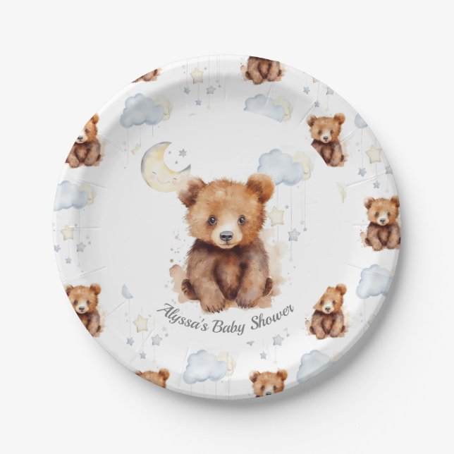 Gender Neutral Bear Baby Shower Paper Plates (Front)