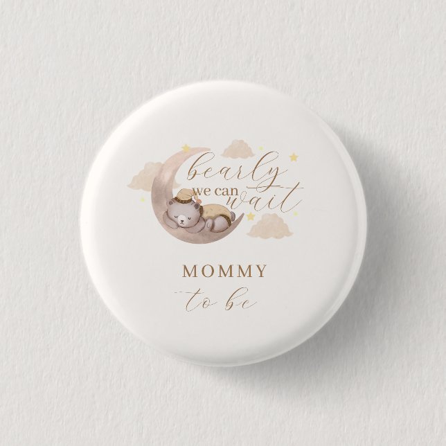 Gender Neutral Bearly Wait Moon Star Mummy To Be 3 Cm Round Badge (Front)