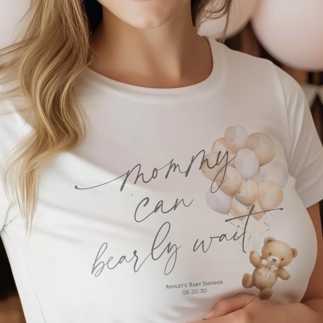 Gender Neutral Bearly wait, Mum-to-be T-Shirt (Beige, Mommy can bearly wait, Gender Neutral Baby shower mom-to-be t-shirt)
