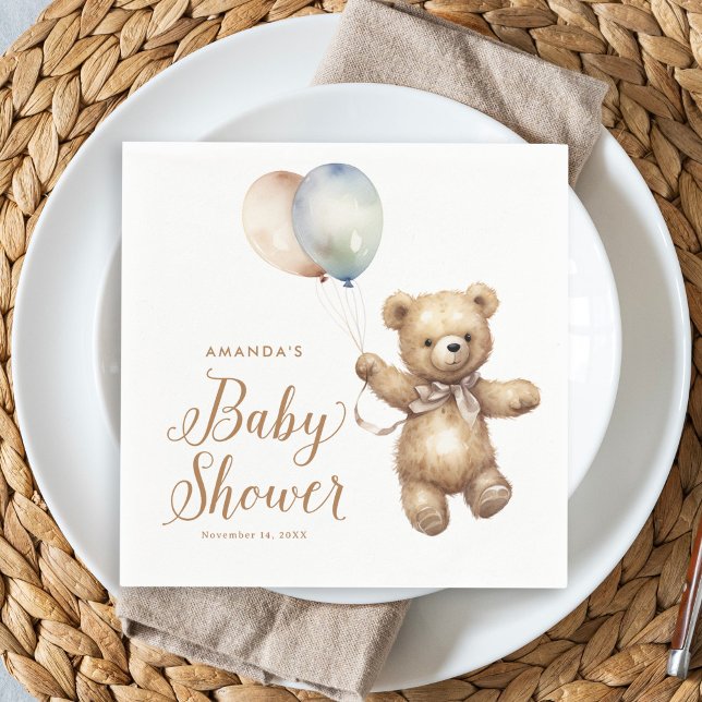 Gender Neutral Bearly Wait Teddy Bear Baby Shower Napkin (Creator Uploaded)