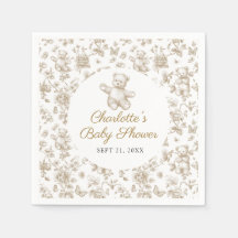 Gender Neutral Beige Teddy Bear Toile Baby Shower