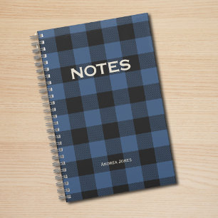 Gender Neutral Blue Buffalo Check Monogrammed Name Notebook