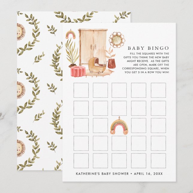 Gender Neutral | Boho Baby Shower Bingo Invitation (Front/Back)