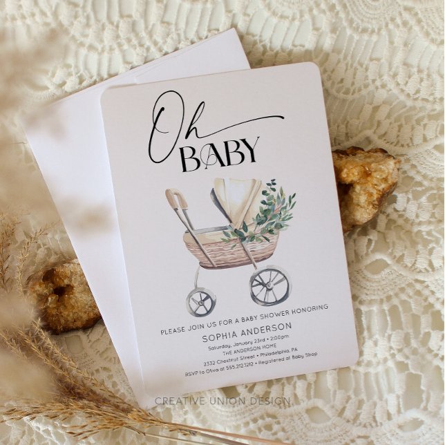 Gender Neutral Boho Baby Stroller Baby Shower  Invitation (Creator Uploaded)