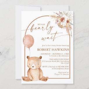 Gender Neutral Boho Bear Baby Shower Invitation