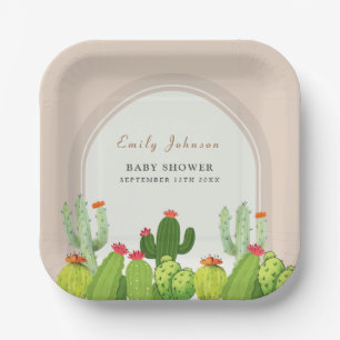 Gender Neutral Boho Cactus Arch Baby Shower  Paper Plate