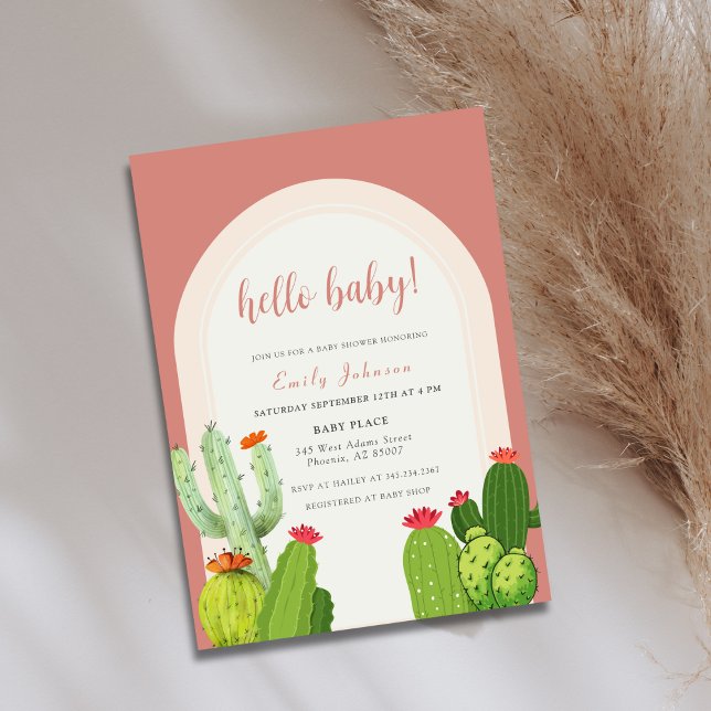 Gender Neutral Boho Cactus Arch Hello Baby Shower Invitation (Gender Neutral Boho Cactus Arch Hello Baby Shower Invitation)