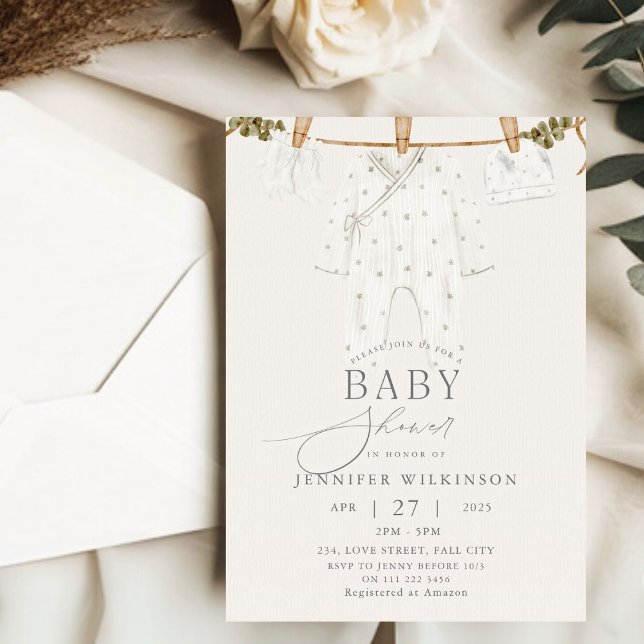 Gender Neutral Boho Clothes Line Baby Shower Invitation (Gender Neutral Boho Clothes Line Baby Shower Invitation)