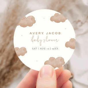 Gender Neutral Boho Clouds Stars Baby Shower Classic Round Sticker