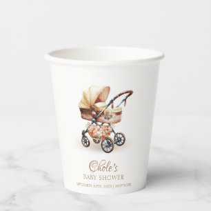 Gender Neutral Boho Floral Stroller Baby Shower Paper Cups