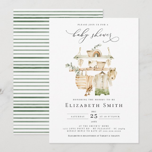 Gender Neutral Boho Greenery Rustic Baby Shower Invitation (Front/Back)