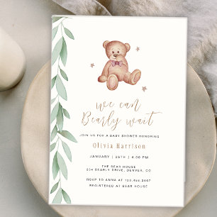 Gender Neutral Boho Greenery We Can Bearly Wait Invitation