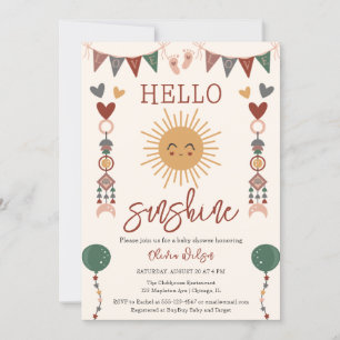 Gender-Neutral Boho Hello Sunshine Baby Shower Invitation