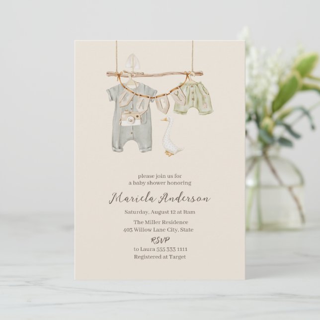 Gender Neutral Boho Nursery Mobile Baby Shower Inv Invitation (Standing Front)