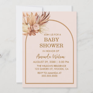 Gender Neutral Boho Pampas Grass Arch Baby Shower Invitation