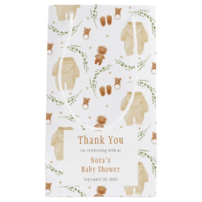 Gender Neutral Boho Pattern Baby Shower  Small Gift Bag (Front)