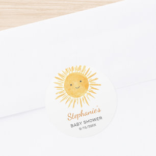 Gender-Neutral Boho Sun Baby Shower Classic Round Sticker