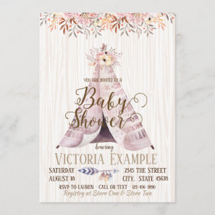 Gender Neutral Boho TeePee Baby Shower Invitations