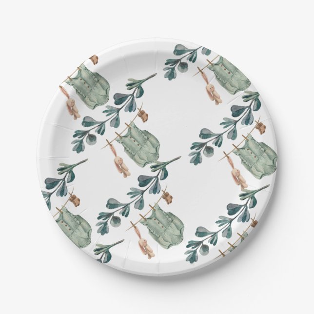  Gender Neutral Boho | Watercolor Baby Shower Paper Plate (Front)