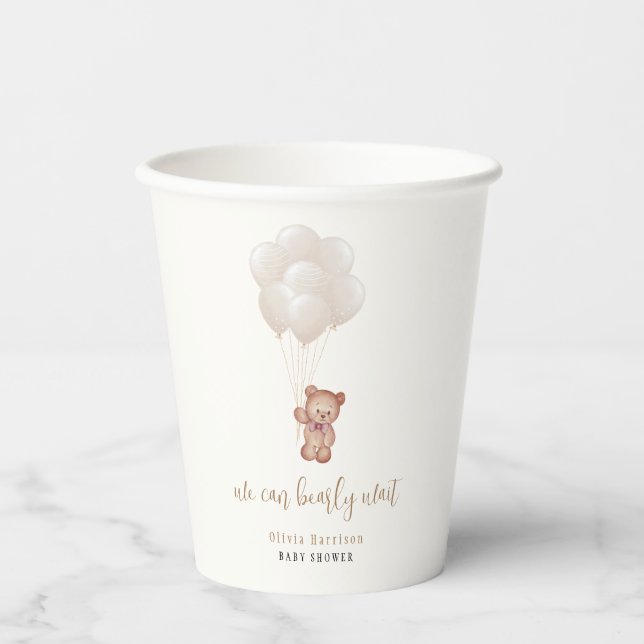 Gender Neutral Boho We Can Bearly Wait Balloons Paper Cups (Front)