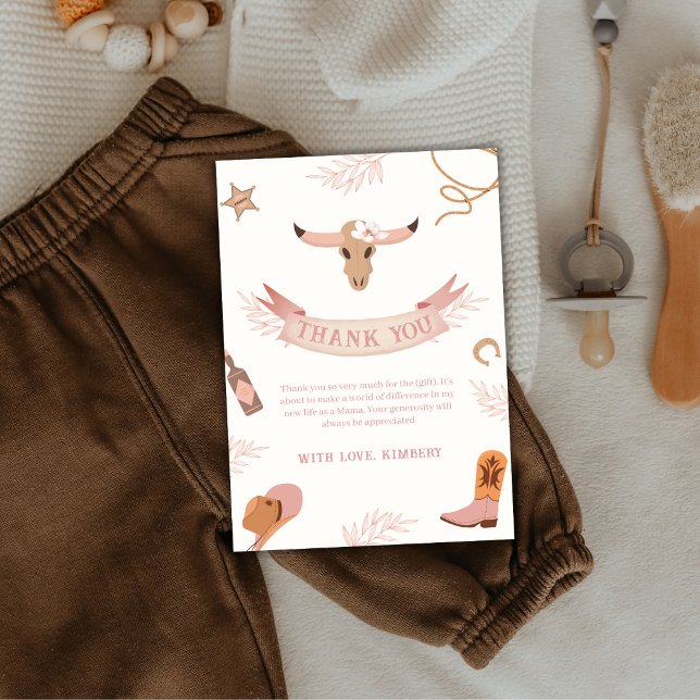 Gender Neutral Boho Wild West Cowgirl Baby Shower Thank You Card (Gender Neutral Boho Wild West Cowgirl Baby Shower Thank You Card)