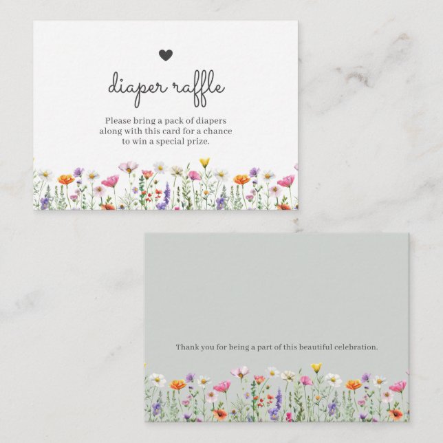 Gender Neutral Boho Wildflower Diaper Raffle Card (Front/Back)