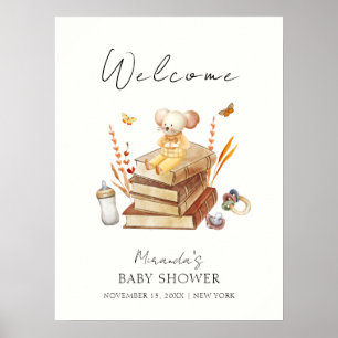 Gender Neutral Book Mouse Baby Shower Welcome  Poster
