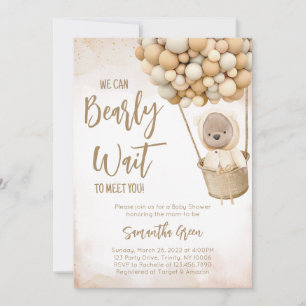 Gender Neutral Brown Bear Balloon Baby Shower Invitation