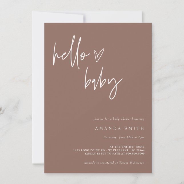Gender Neutral Brown Earth Tones Hello Baby Shower Invitation (Front)
