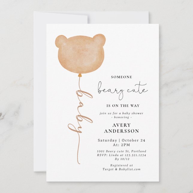 Gender Neutral Brown Teddy Bear Baby Shower Invitation (Front)