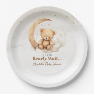 Gender Neutral Brown Teddy Bear Baby Shower Paper Plate