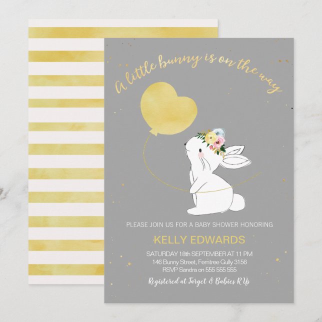 Gender Neutral Bunny Baby Shower invitation (Front/Back)