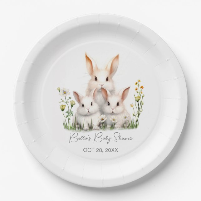 Gender Neutral Bunny Baby Shower Paper Plate (Front)