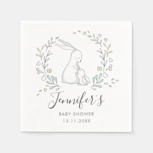 Gender Neutral Bunny Floral Name Date Baby Shower Napkin