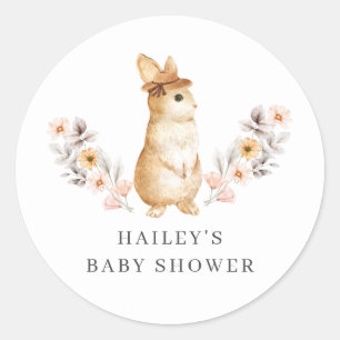 Gender Neutral Bunny Wildflower  Baby Shower Classic Round Sticker