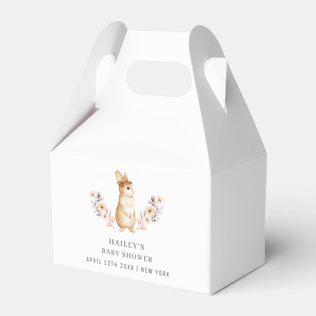 Gender Neutral Bunny Wildflower  Baby Shower Favour Box (Front Side)
