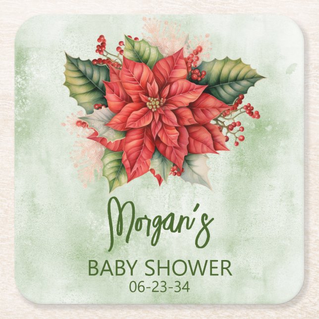 Gender Neutral Christmas Baby Shower Square Paper Coaster (Front)