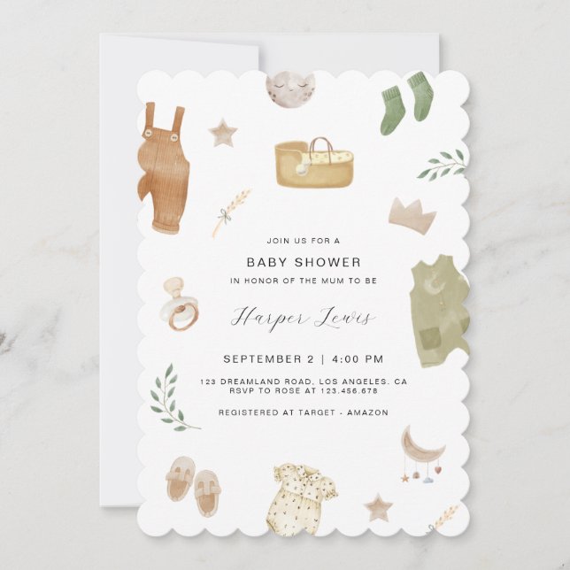 Gender-Neutral Clothes Baby Shower Invitation (Front)