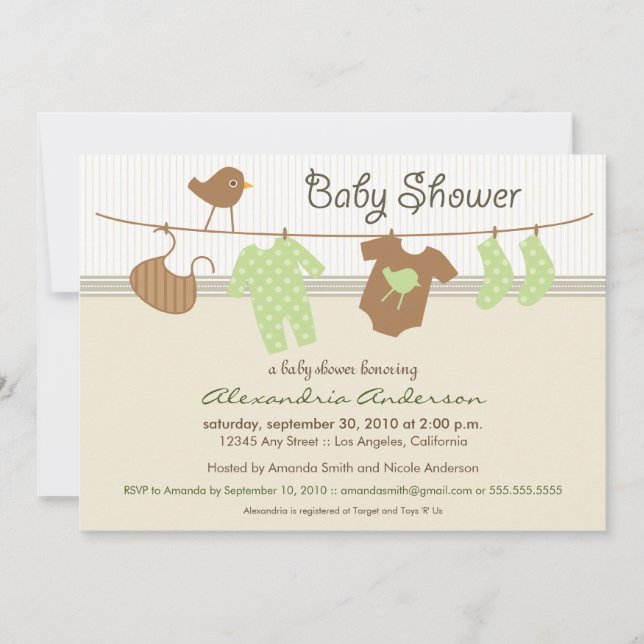 Gender Neutral Clothesline Baby Shower Invitation (Front)