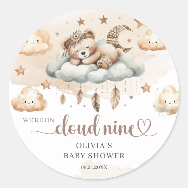 Gender neutral cloud nine brown ivory teddy bear classic round sticker (Front)