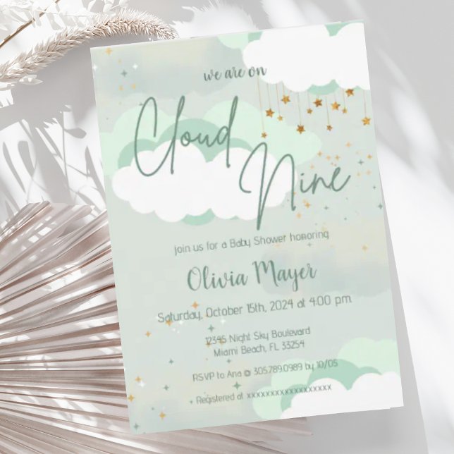 Gender Neutral Cloud Nine Sage Green Baby Shower  Invitation (Creator Uploaded)