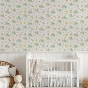 Gender Neutral Cloud Star Moon Baby Nursery Wallpaper