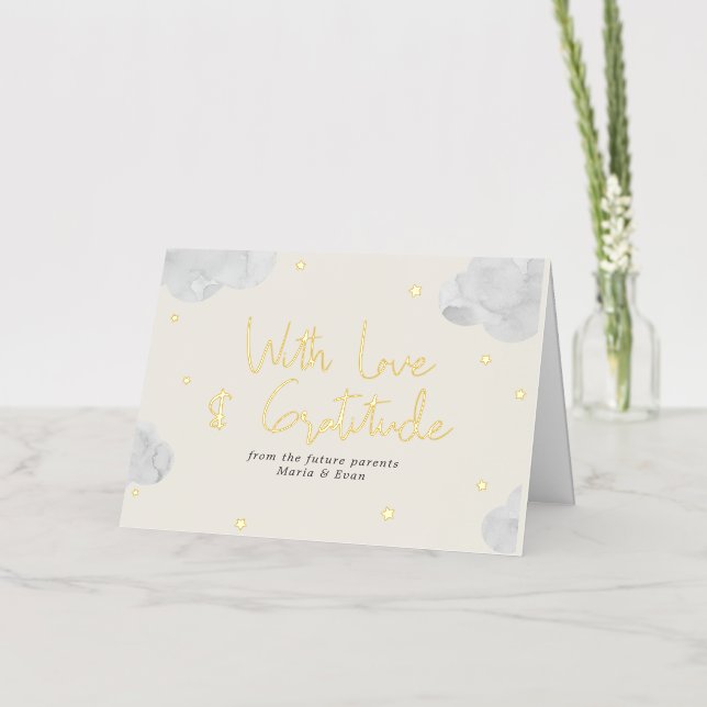 Gender Neutral Clouds Stars Baby Shower Thank you Foil Greeting Card (Flower)